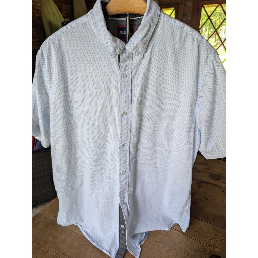 Six Lincoln Men's Short Sleeve Button Down Shirt Size XL White Geometric Print